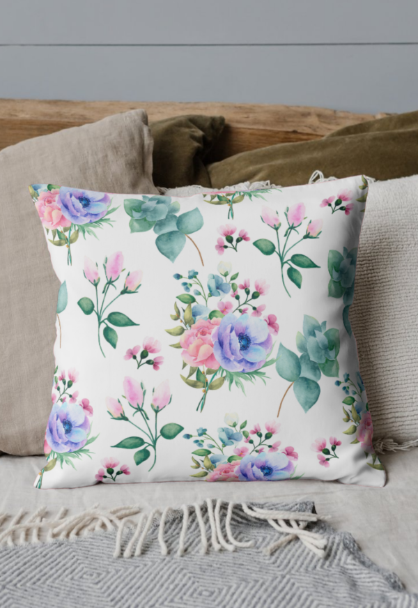 Colorful Floral Pattern Printed Premium Poly-Lycra Fabric Cushion Cover