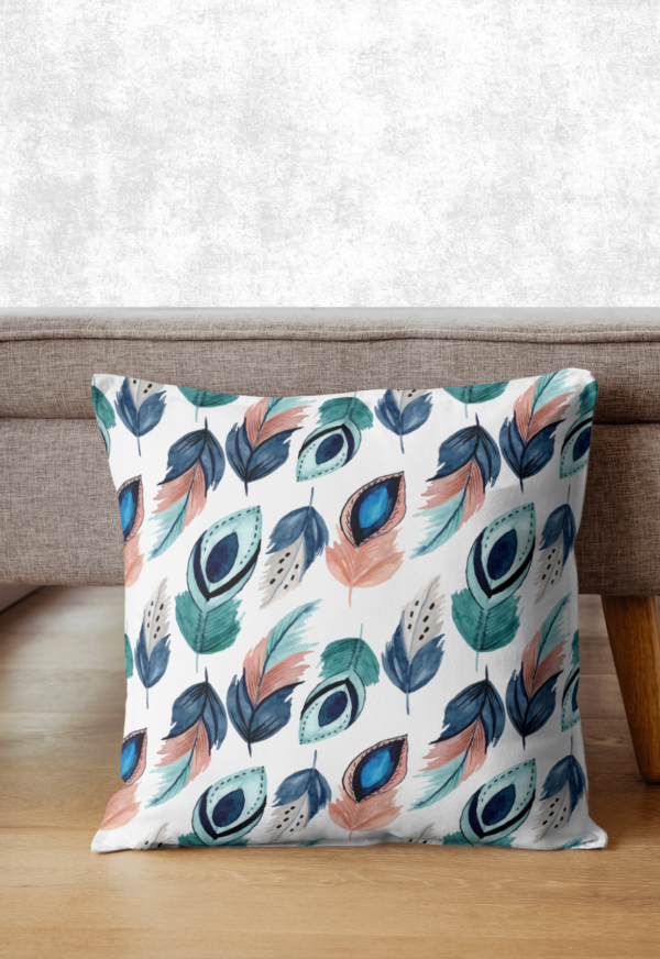 Colorful Peacock Feather Printed Premium Poly-Lycra Fabric Cushion Cover